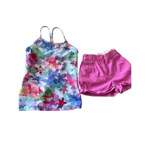 Girls Crewcuts Cotton Shorts &‎ Athleta Girl Floral Tank size 6-7 Pink Blue